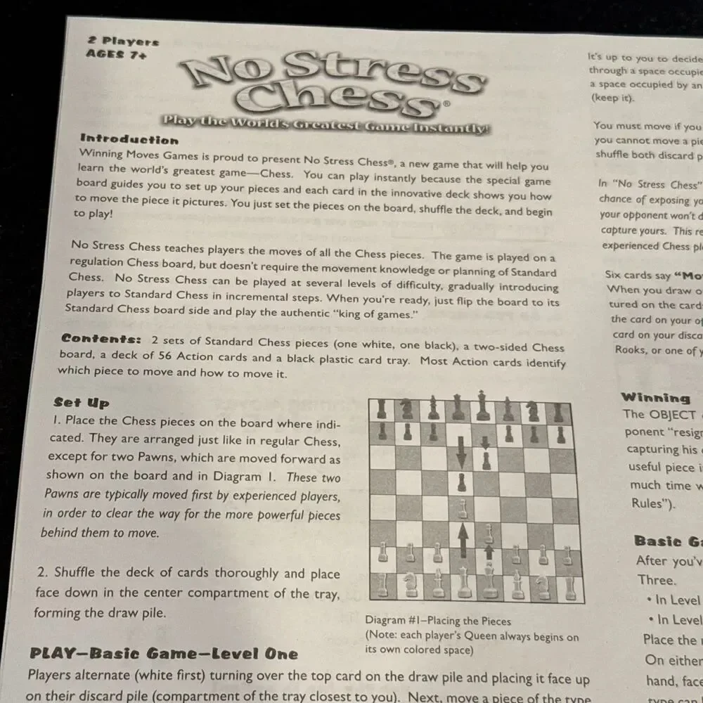 No Stress Chess Board Game by Winning Moves – Complete, Excellent Condition